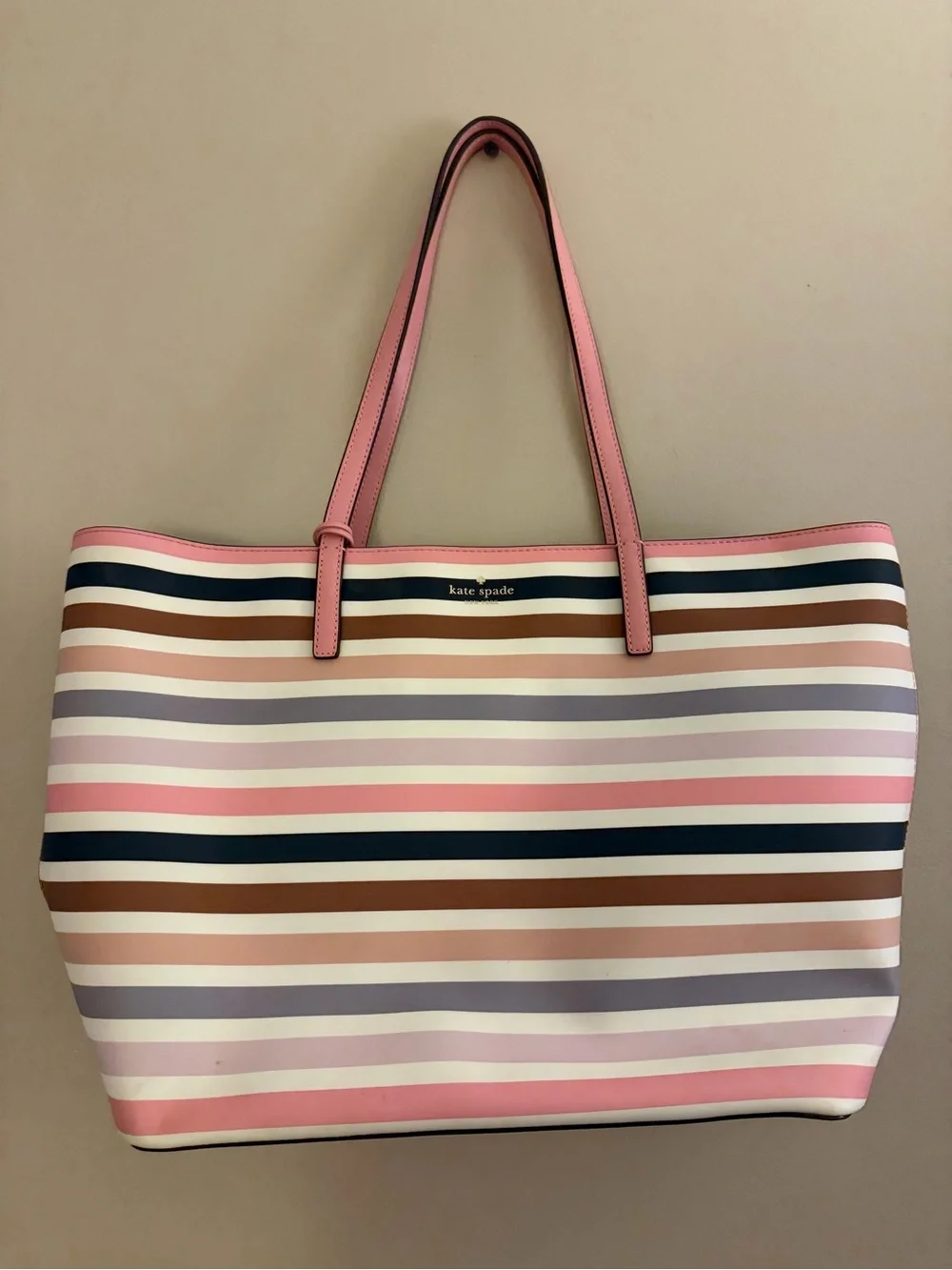 kate spade Pink, Navy & Brown Striped Tote Bag
